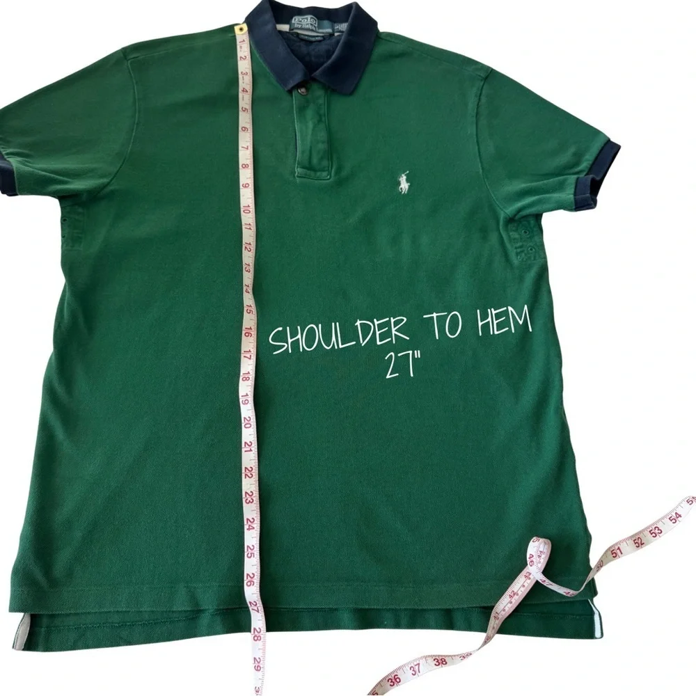 Polo Ralph Lauren Men’s Vintage Green Polo L Navy Collar Zip Snap‎ Closure EUC